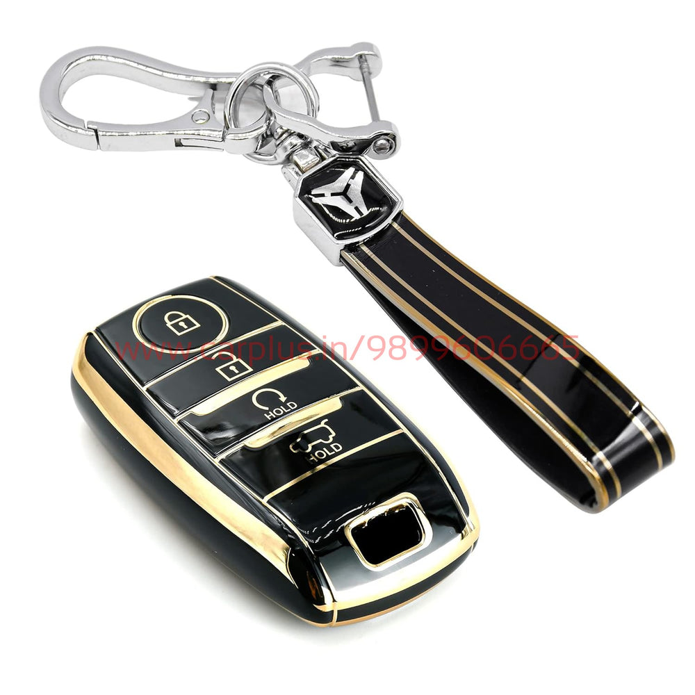 
                  
                    KMH-TPU Gold Key Cover Compatible for Kia Sonet, Seltos 2020 4 Button Push Smart Key Cover-TPU GOLD KEY COVER-KMH-KEY COVER-Black with Keychain-CARPLUS
                  
                