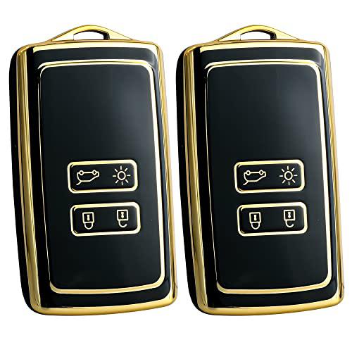 KMH-TPU Gold Key Cover Compatible for Renault Triber | Kiger Smart Key (Pack of 2,Black)-TPU GOLD KEY COVER-KMH-CARPLUS