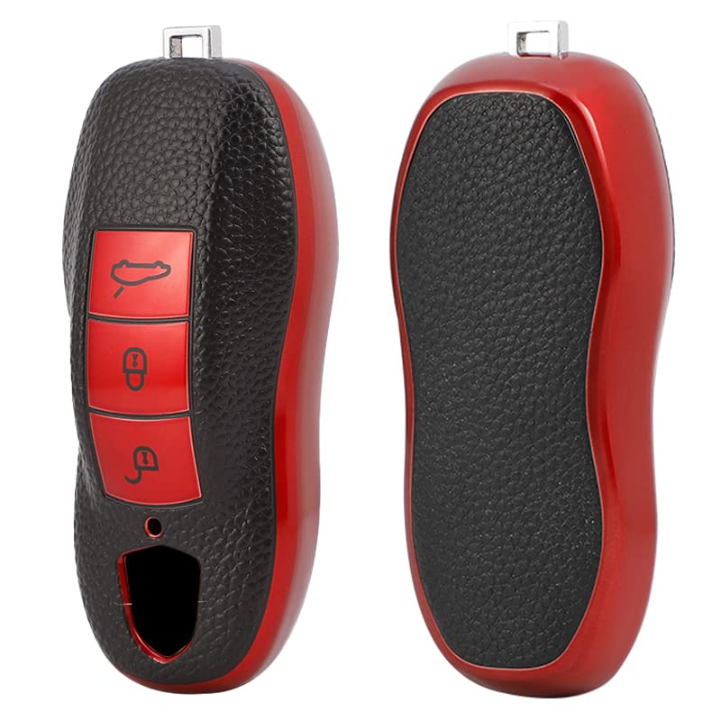 
                  
                    KMH - TPU Leather Pattern Key Cover Compatible for Porsche 3 Button Smart Key (Pack of 2,Red-Silver)-TPU LEATHER KEY COVER-KMH-CARPLUS
                  
                