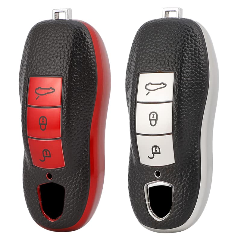 
                  
                    KMH - TPU Leather Pattern Key Cover Compatible for Porsche 3 Button Smart Key (Pack of 2,Red-Silver)-TPU LEATHER KEY COVER-KMH-CARPLUS
                  
                