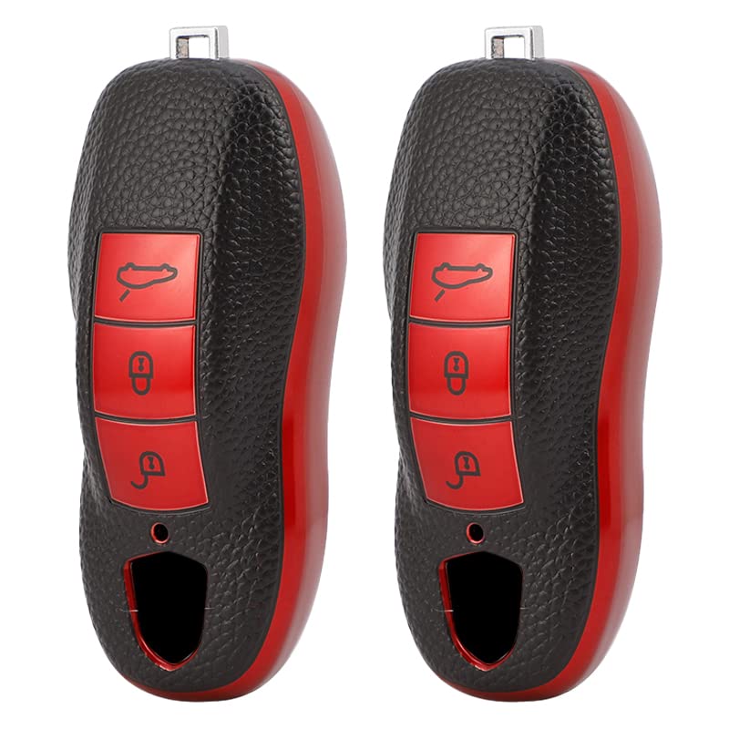 
                  
                    KMH - TPU Leather Pattern Key Cover Compatible for Porsche 3 Button Smart Key (Pack of 2,Red)-TPU LEATHER KEY COVER-KMH-CARPLUS
                  
                