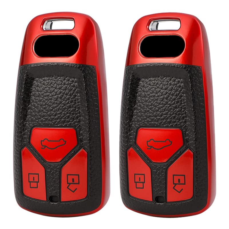 KMH - TPU Leather Pattern Key Cover Compatible with Audi A6 Smart Key (Pack of 2,Red)-TPU LEATHER KEY COVER-KMH-CARPLUS