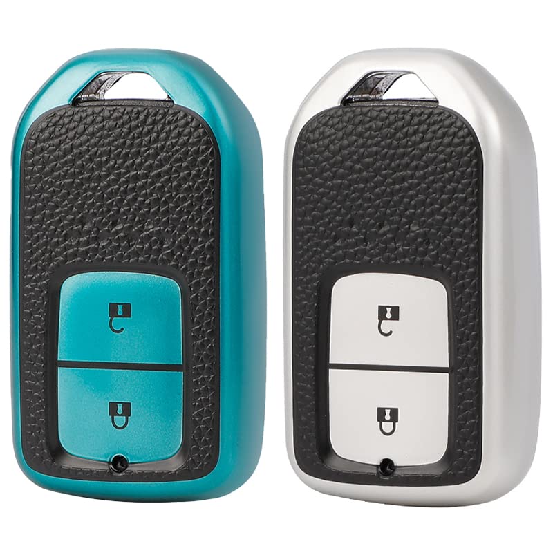 
                  
                    KMH - TPU Leather Pattern Key Cover Compatible with Honda City, Civic, Jazz, Amaze, CR-V, WR-V, BR-V 2 Button Smart Key (Pack of 2,Green-Silver)-TPU LEATHER KEY COVER-KMH-CARPLUS
                  
                