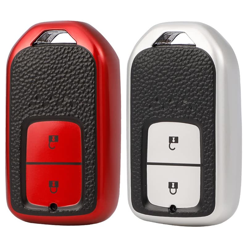 
                  
                    KMH - TPU Leather Pattern Key Cover Compatible with Honda City, Civic, Jazz, Amaze, CR-V, WR-V, BR-V 2 Button Smart Key (Pack of 2,Red-Silver)-TPU LEATHER KEY COVER-KMH-CARPLUS
                  
                