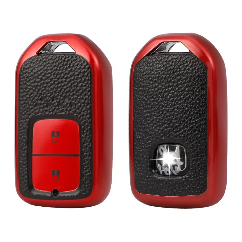 
                  
                    KMH - TPU Leather Pattern Key Cover Compatible with Honda City, Civic, Jazz, Amaze, CR-V, WR-V, BR-V 2 Button Smart Key (Pack of 2,Red-Silver)-TPU LEATHER KEY COVER-KMH-CARPLUS
                  
                