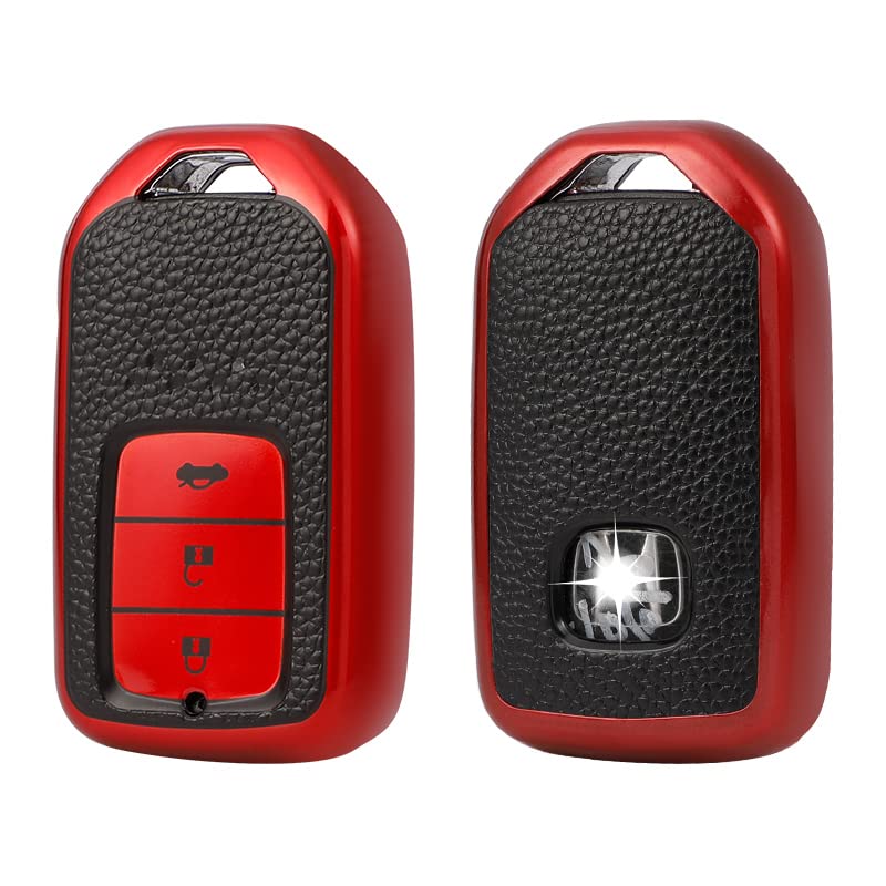
                  
                    KMH - TPU Leather Pattern Key Cover Compatible with Honda City, Civic, Jazz, Amaze, CR-V, WR-V, BR-V 3 Button Smart Key (Pack of 2,Red-Silver)-TPU LEATHER KEY COVER-KMH-CARPLUS
                  
                
