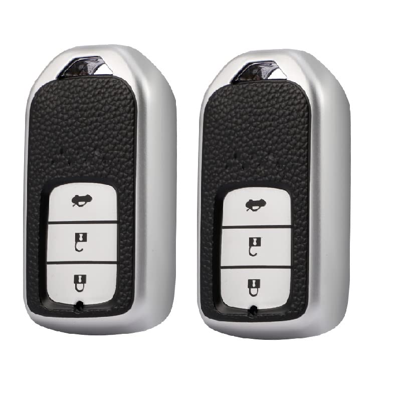 
                  
                    KMH - TPU Leather Pattern Key Cover Compatible with Honda City, Civic, Jazz, Amaze, CR-V, WR-V, BR-V 3 Button Smart Key (Pack of 2,Silver)-TPU LEATHER KEY COVER-KMH-CARPLUS
                  
                