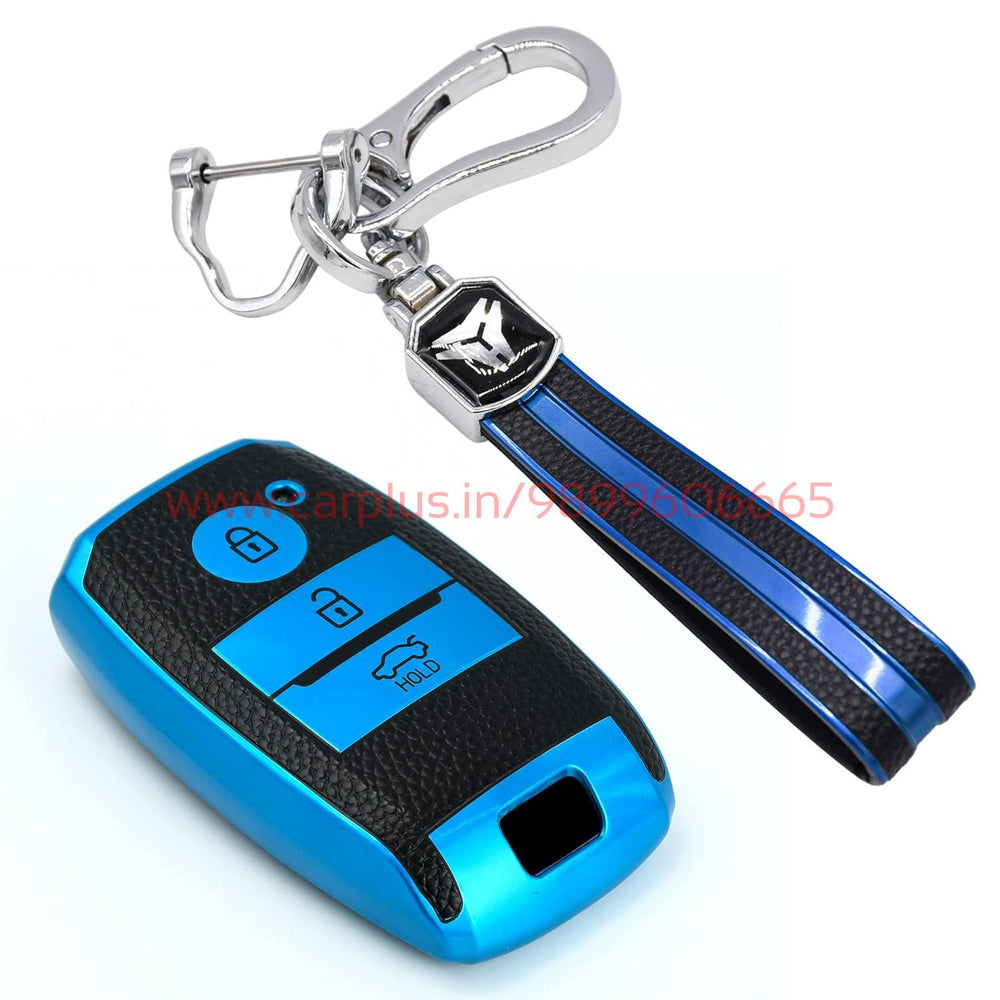 KMH - TPU Leather Pattern Key Cover Compatible with Kia Seltos Sonet 3 Button Smart Key with Key Chain-TPU LEATHER KEY COVER-KMH-CARPLUS