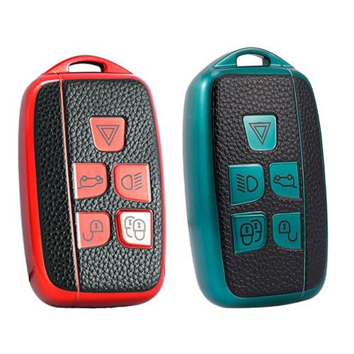 KMH - TPU Leather Pattern Key Cover Compatible with Land Rover and Jaguar 3 Button Smart Key (Pack of 2,Red-Green)-TPU LEATHER KEY COVER-KMH-CARPLUS