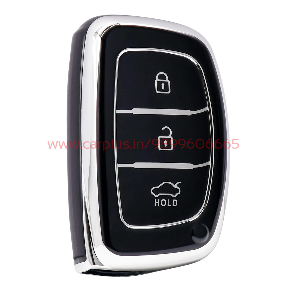 KMH - TPU Siiver Car Key Cover Compatible Hyundai Grand i10 NIOS Asta | Venue | i20 | Aura | Creta | Elantra 3 Button Smart Key Cover-TPU SILVER KEY COVER-KMH-KEY COVER-BLACK-CARPLUS