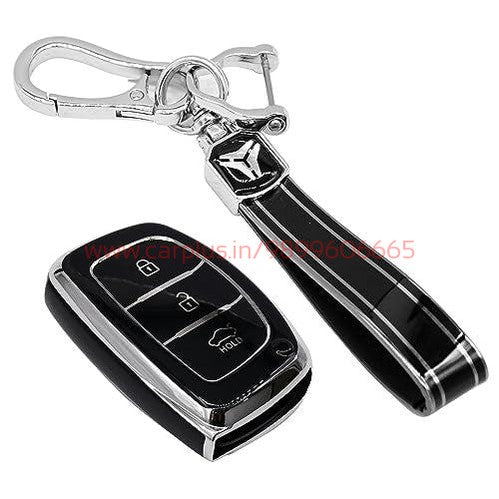 
                  
                    KMH - TPU Siiver Car Key Cover Compatible Hyundai Grand i10 NIOS Asta | Venue | i20 | Aura | Creta | Elantra 3 Button Smart Key Cover-TPU SILVER KEY COVER-KMH-KEY COVER-Black with Keychain-CARPLUS
                  
                