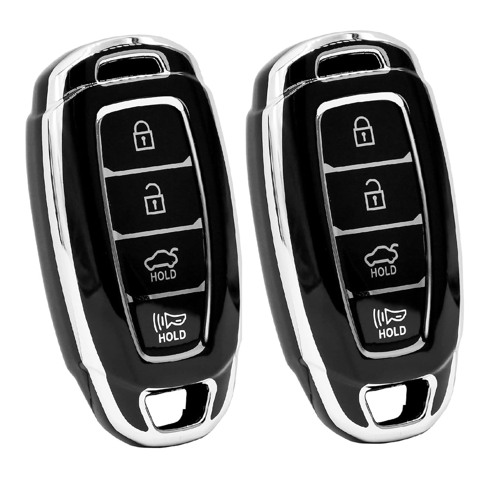 KMH - TPU Silver Border Car Key Cover fit for Hyundai Verna 2020 4 Button Smart Key Cover (Pack of 2, Silver Black)-TPU SILVER KEY COVER-KMH-CARPLUS