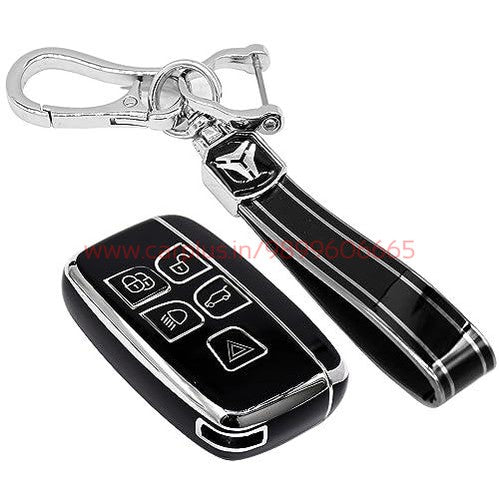 
                  
                    KMH TPU Silver Car Key Cover Compatibile for Range Rover Sport 2, Discovery 4, Evoque, Velar, Land Rover 5 Button Smart Key Cover-TPU SILVER KEY COVER-KMH-KEY COVER-Black with Keychain-CARPLUS
                  
                