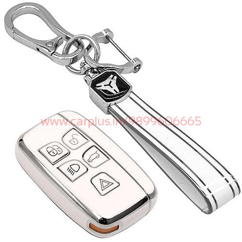 
                  
                    KMH TPU Silver Car Key Cover Compatibile for Range Rover Sport 2, Discovery 4, Evoque, Velar, Land Rover 5 Button Smart Key Cover-TPU SILVER KEY COVER-KMH-KEY COVER-White with Keychain-CARPLUS
                  
                