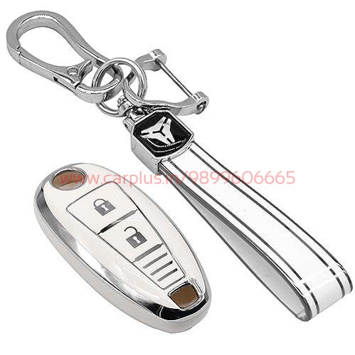 
                  
                    KMH - TPU Silver Car Key Cover Compatible for Maruti Suzuki Baleno | Brezza | Swift| Ignis Compatible with 2 Button Smart Key Cover-TPU SILVER KEY COVER-KMH-KEY COVER-White with Keychain-CARPLUS
                  
                