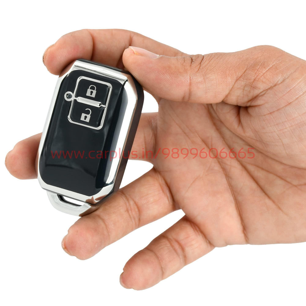 
                  
                    KMH TPU Silver Car Key Cover Compatible for Maruti Suzuki Grand Vitara, XL6, Swift, Brezza, Celerio, Ignis, Ertiga, Dzire Smart Key (Pack of 1, Black)-TPU SILVER KEY COVER-KMH-KEY COVER-CARPLUS
                  
                