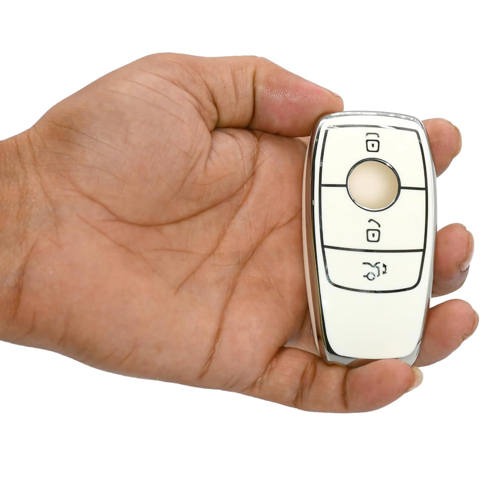 
                  
                    KMH TPU Silver Car Key Cover Compatible for Mercedes Benz A C E S G Class glc cle cla GLB GLS W177 W205 W212 W213 W222 AMG 3 Button Samrt Key (White-Black)-TPU SILVER KEY COVER-KMH-CARPLUS
                  
                