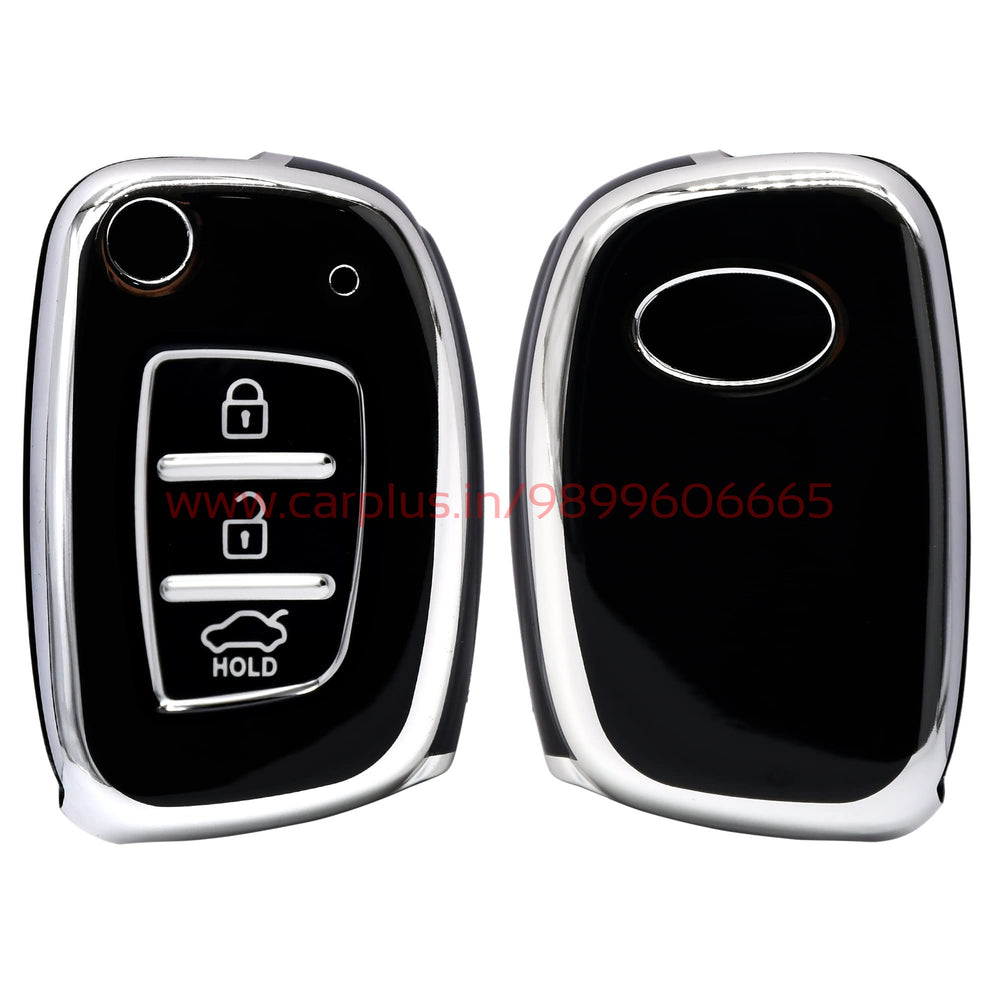 
                  
                    KMH - TPU Silver Car Key Cover Compatible for Venue, Creta, Aura, Elite i20, Active i20, Xcent 3 Button Smart Key (Pack of 1, Black)-TPU SILVER KEY COVER-KMH-KEY COVER-CARPLUS
                  
                