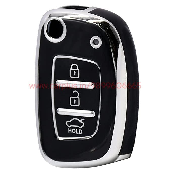 KMH - TPU Silver Car Key Cover Compatible for Venue, Creta, Aura, Elite i20, Active i20, Xcent 3 Button Smart Key (Pack of 1, Black)-TPU SILVER KEY COVER-KMH-KEY COVER-CARPLUS