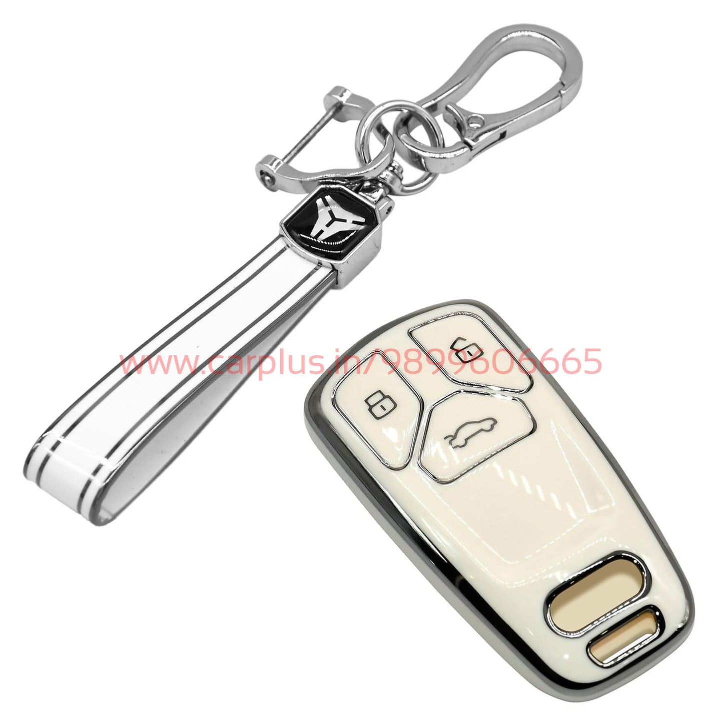 
                  
                    KMH TPU Silver Car Key Cover Compatible with Audi A4 TT TTS Q7 2016 2017 Key Cover-TPU SILVER KEY COVER-KMH-KEY COVER-White with Keychain-CARPLUS
                  
                