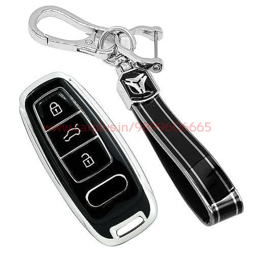 
                  
                    KMH TPU Silver Car Key Cover Compatible with Audi Smart Key Cover case-TPU SILVER KEY COVER-KMH-KEY COVER-Black with Keychain-CARPLUS
                  
                