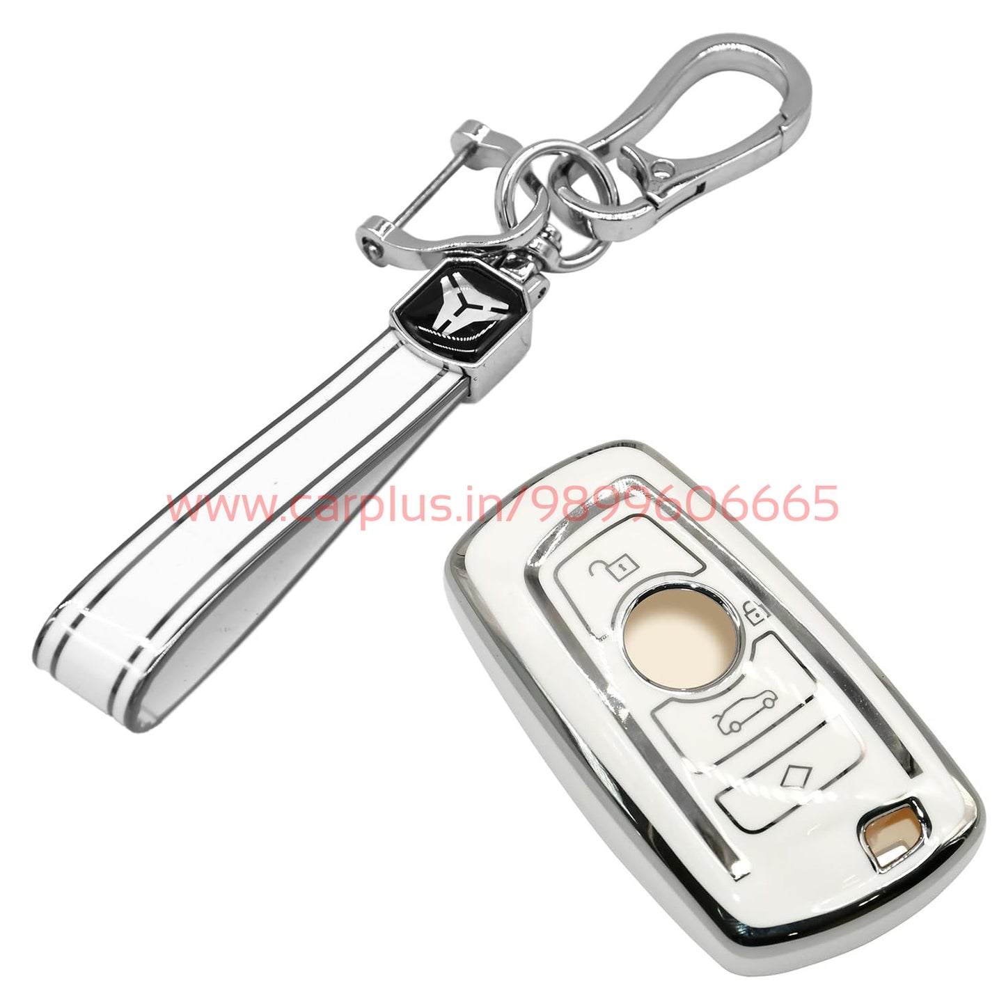 
                  
                    KMH - TPU Silver Car Key Cover Compatible with BMW Push Button Smart Key-TPU SILVER KEY COVER-KMH-KEY COVER-White with Keychain-CARPLUS
                  
                