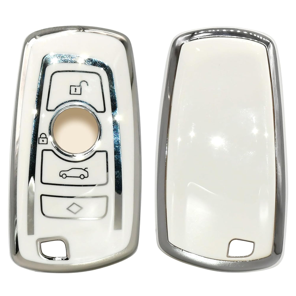 
                  
                    KMH - TPU Silver Car Key Cover Compatible with BMW Push Button Smart Key with Key Chain BMW Series 1 3 4 5 6 7 and X3 X4 M5 M6 GT3 GT5 (White-2)-TPU SILVER KEY COVER-KMH-CARPLUS
                  
                