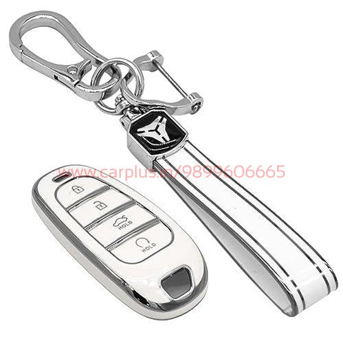 
                  
                    KMH - TPU Silver Car Key Cover Compatible with Hyundai Tucson 2022 4 Push Button Smart Key-TPU SILVER KEY COVER-KMH-KEY COVER-White with Keychain-CARPLUS
                  
                
