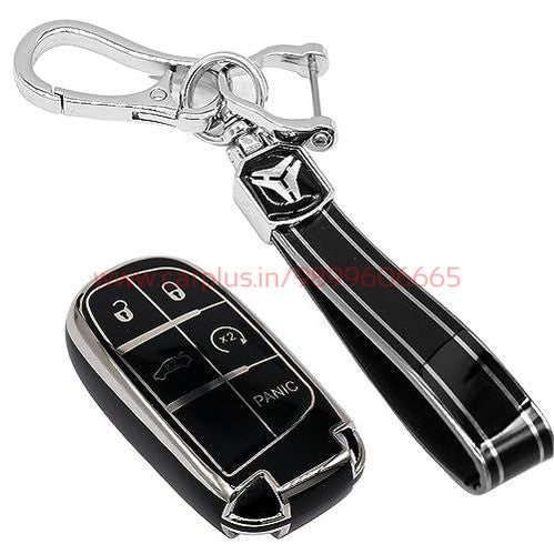 
                  
                    KMH - TPU Silver Car Key Cover Compatible with Jeep 5 Push Button Smart Key-TPU SILVER KEY COVER-KMH-KEY COVER-Black with Keychain-CARPLUS
                  
                