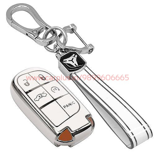 
                  
                    KMH - TPU Silver Car Key Cover Compatible with Jeep 5 Push Button Smart Key-TPU SILVER KEY COVER-KMH-KEY COVER-White with Keychain-CARPLUS
                  
                