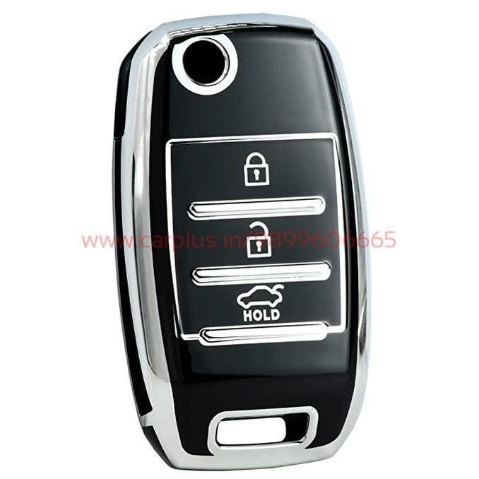 KMH TPU Silver Car Key Cover Compatible with KIA Seltos Sonet 3 Button Flip Smart Key-TPU SILVER KEY COVER-KMH-KEY COVER-BLACK-CARPLUS