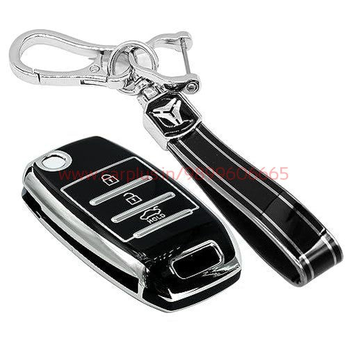 
                  
                    KMH TPU Silver Car Key Cover Compatible with KIA Seltos Sonet 3 Button Flip Smart Key-TPU SILVER KEY COVER-KMH-KEY COVER-Black with Keychain-CARPLUS
                  
                
