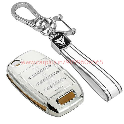 
                  
                    KMH TPU Silver Car Key Cover Compatible with Kia 4 Button Smart Key-TPU SILVER KEY COVER-KMH-KEY COVER-White with Keychain-CARPLUS
                  
                