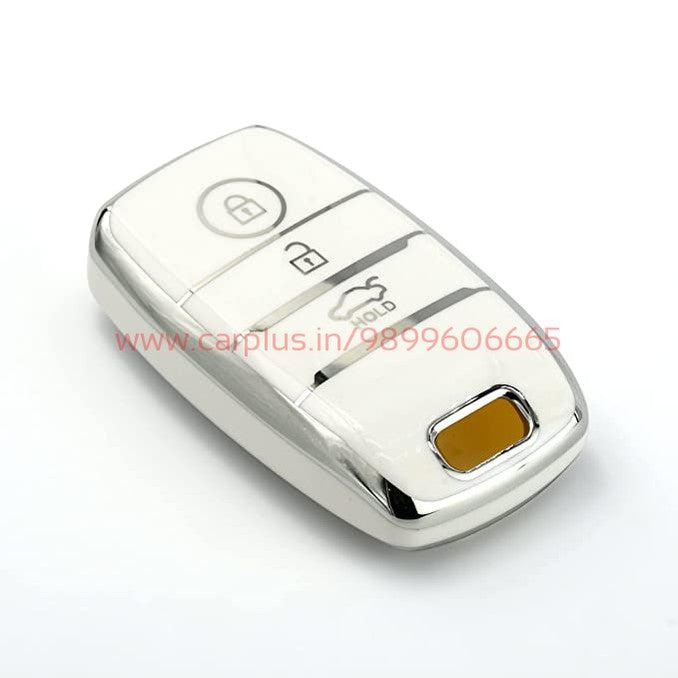 
                  
                    KMH TPU Silver Car Key Cover Compatible with Kia Seltos, Sonet, Carens 3 Button Push Start Car Key(White)-TPU SILVER KEY COVER-KMH-KEY COVER-CARPLUS
                  
                