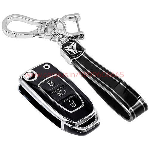 
                  
                    KMH - TPU Silver Car Key Cover Compatible with Tata Tiago| Nexon| Altroz| Safari| Zest | Bolt | Tigor | Punch | Hexa 3 Button Smart Key case-TPU SILVER KEY COVER-KMH-KEY COVER-Black with Keychain-CARPLUS
                  
                