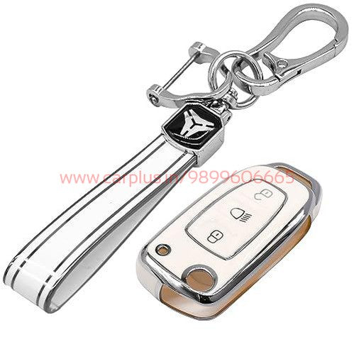
                  
                    KMH - TPU Silver Car Key Cover Compatible with Tata Tiago| Nexon| Altroz| Safari| Zest | Bolt | Tigor | Punch | Hexa 3 Button Smart Key case-TPU SILVER KEY COVER-KMH-KEY COVER-White with Keychain-CARPLUS
                  
                