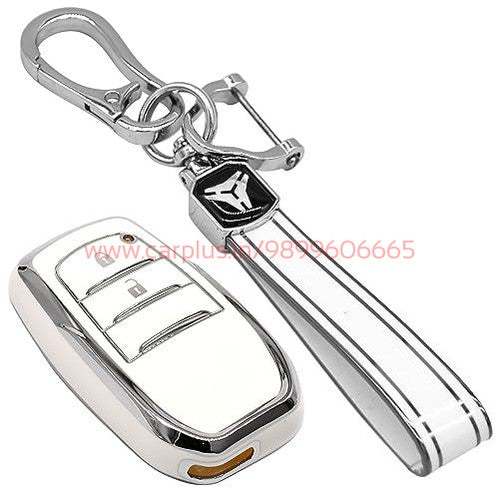 
                  
                    KMH - TPU Silver Car Key Cover Compatible with Toyota Innova Crysta 2 Button Smart Key Cover-TPU SILVER KEY COVER-KMH-KEY COVER-White with Keychain-CARPLUS
                  
                