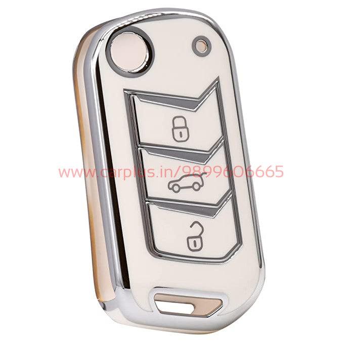 
                  
                    KMH - TPU Silver Car Key Cover Compatible with with Mahindra New Scorpio 2022, XUV 700, Thar 2020, Tuv-300, Marazzo, Scorpio 2019, Bolero 2020 3 Push Button Smart Key-TPU SILVER KEY COVER-KMH-KEY COVER-WHITE-CARPLUS
                  
                