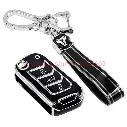 
                  
                    KMH - TPU Silver Car Key Cover Compatible with with Mahindra New Scorpio 2022, XUV 700, Thar 2020, Tuv-300, Marazzo, Scorpio 2019, Bolero 2020 3 Push Button Smart Key-TPU SILVER KEY COVER-KMH-KEY COVER-Black with Keychain-CARPLUS
                  
                
