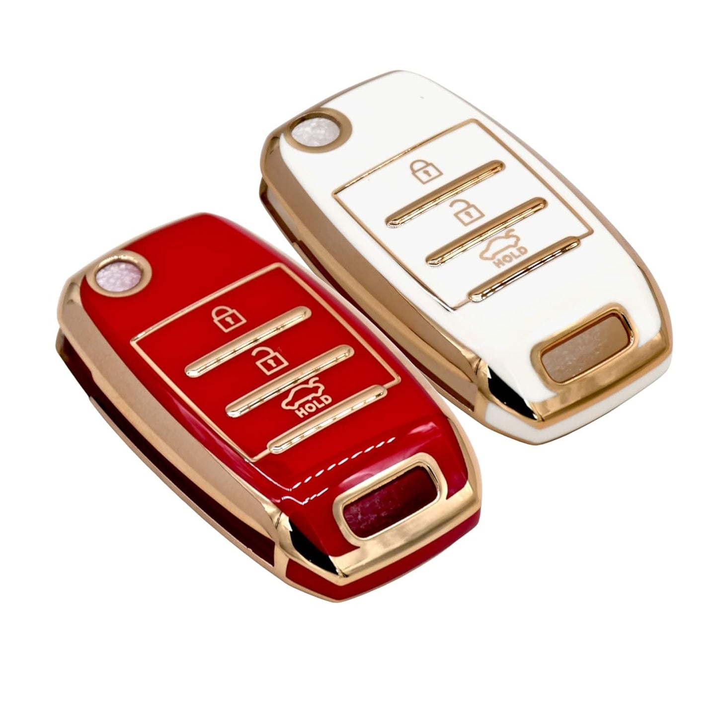 
                  
                    Kmh TPU Gold Key Cover For Kia D2 (KC-35)-KEY COVER - TPU GOLD-KMH-PACK OF 2-RED & WHITE-CARPLUS
                  
                