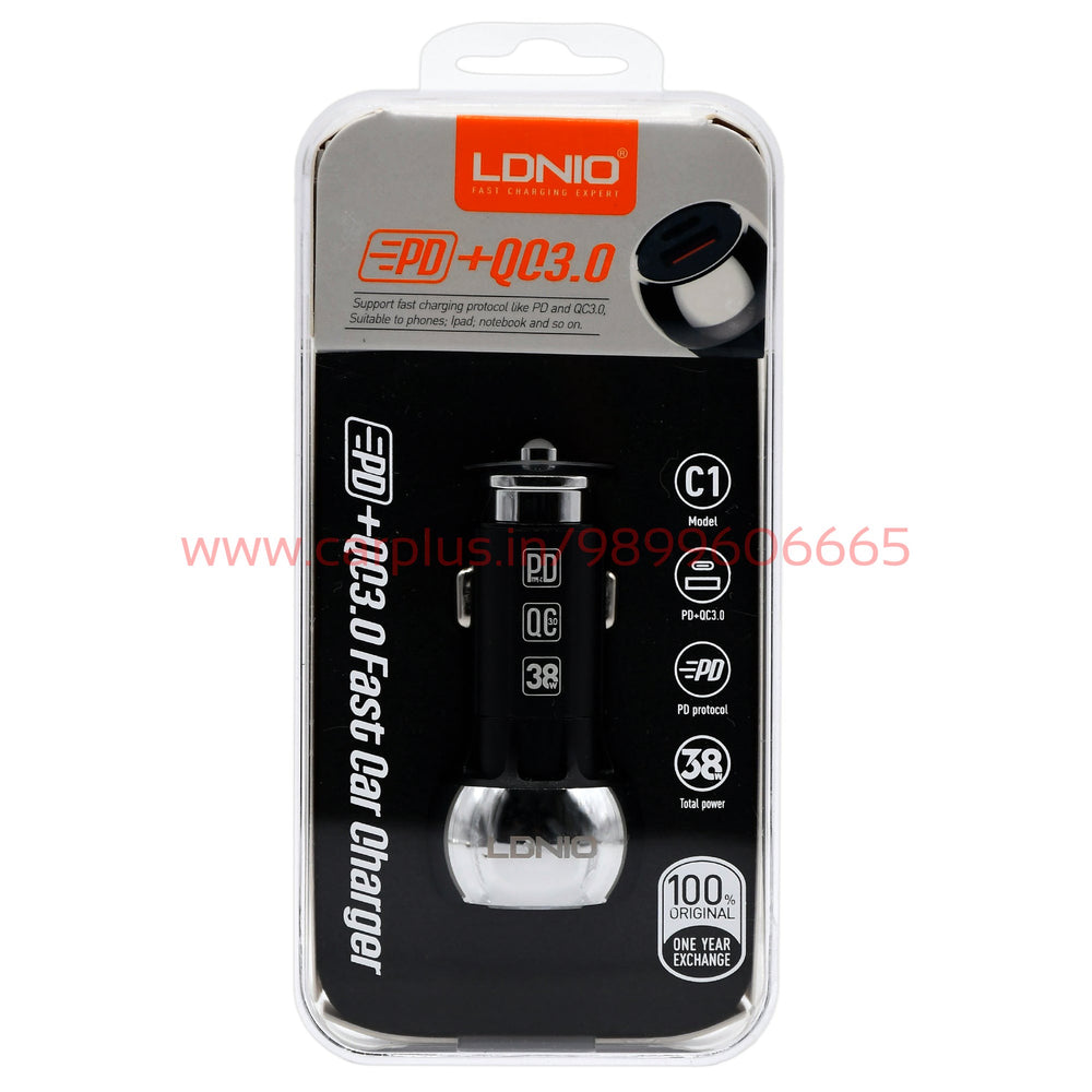 LDNIO C1 Dual QC3.0 USB with Car Battery Voltage LED Display-CHARGING CABLE-LDNIO-WITH TYPE C CABLE-CARPLUS