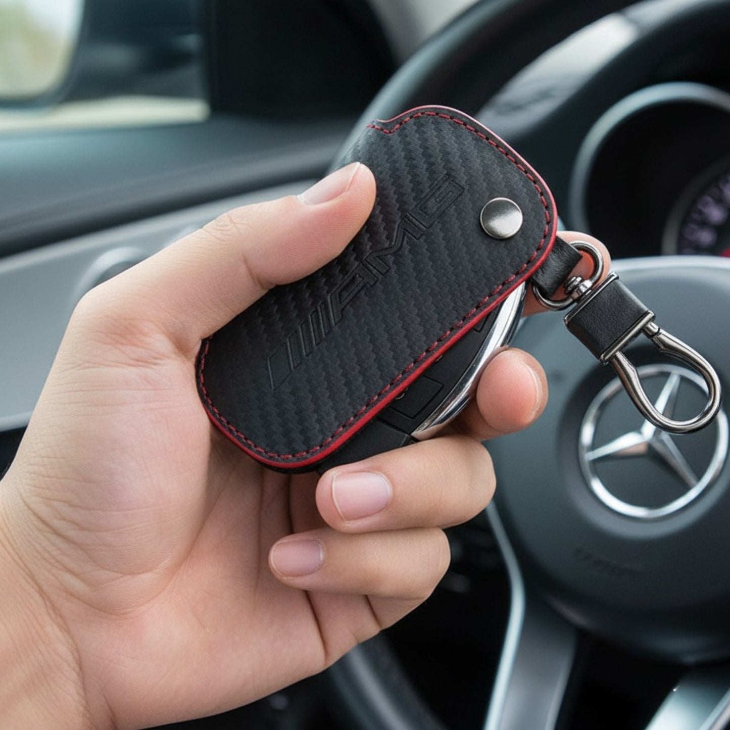 
                  
                    Mercedes Benz AMG Key Wallet-KEY CASE-MERCEDES BENZ-Carbon Black With Red Stiching-CARPLUS
                  
                