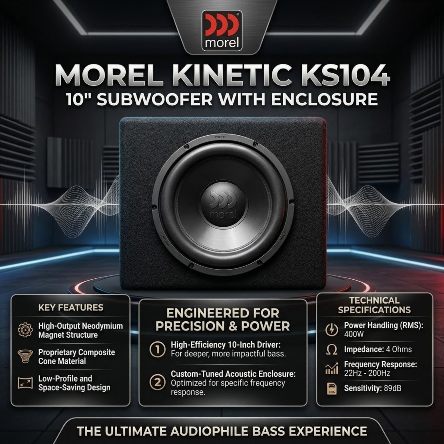 
                  
                    MOREL Kinetic KS104 10" Subwoofer With Enclosure-SUBWOOFERS-MOREL-CARPLUS
                  
                