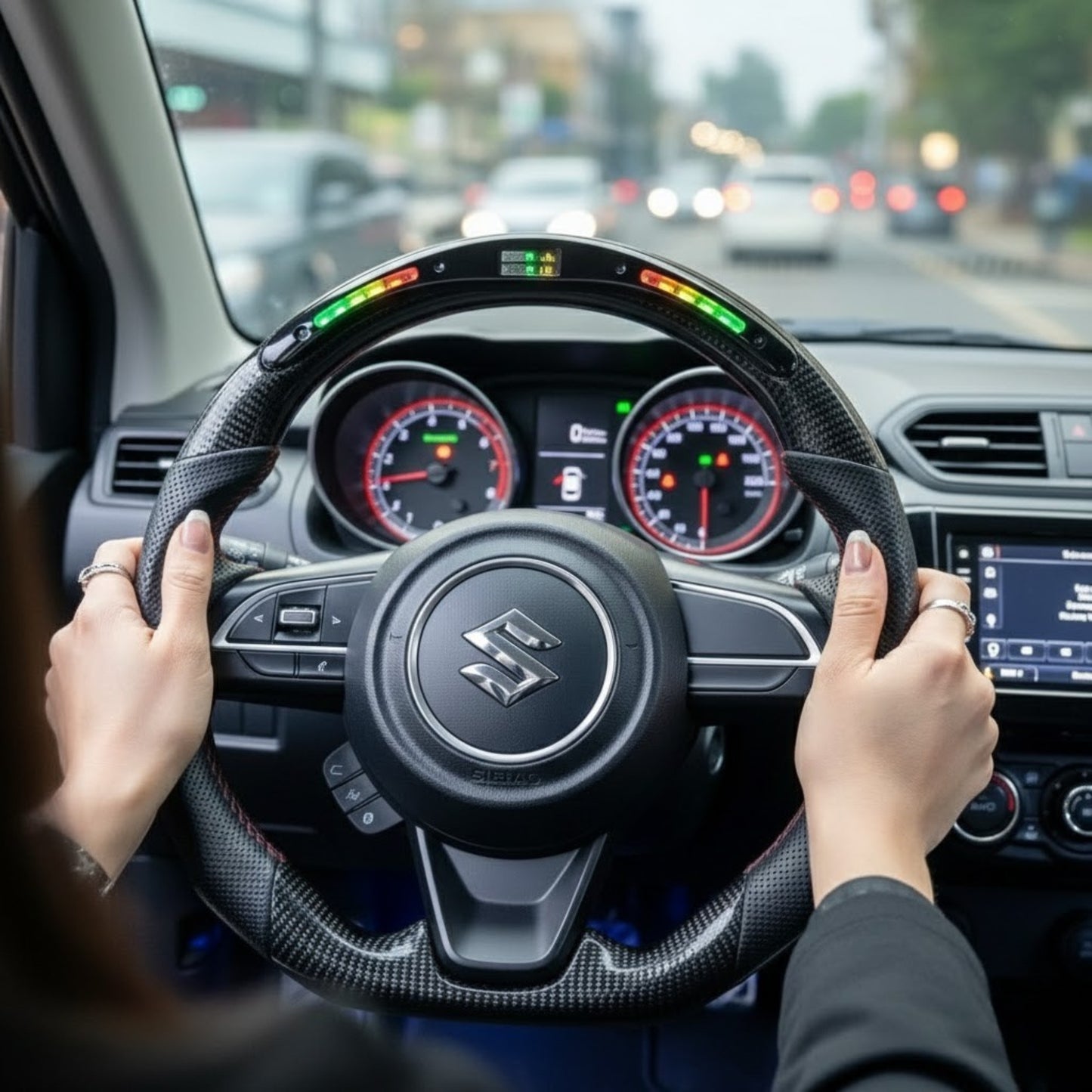 
                  
                    Muscle Steering Wheel for Maruti Suzuki Vitara Brezza-STEERING WHEEL-RETRO-Copy Carbon-CARPLUS
                  
                
