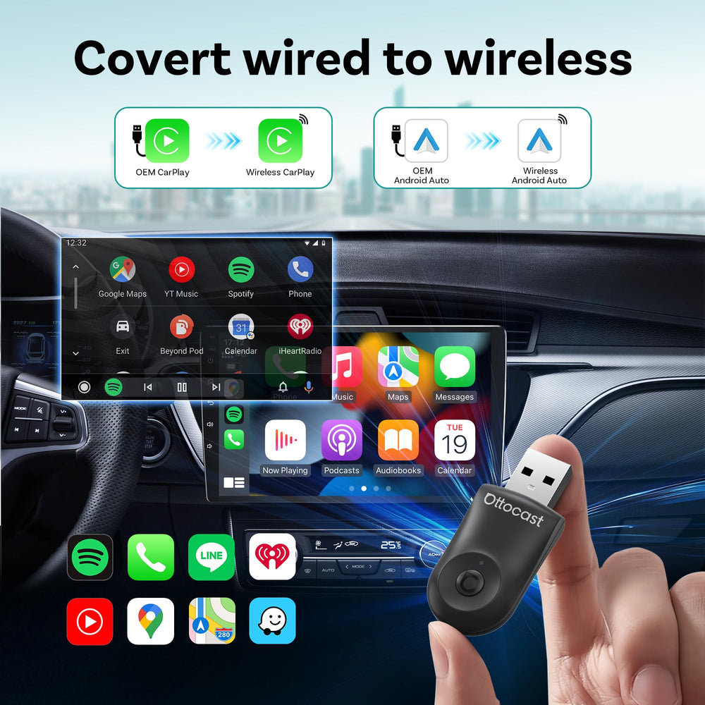 OTTOCAST Mini Wireless Carplay & Android Auto Adapter - CA505