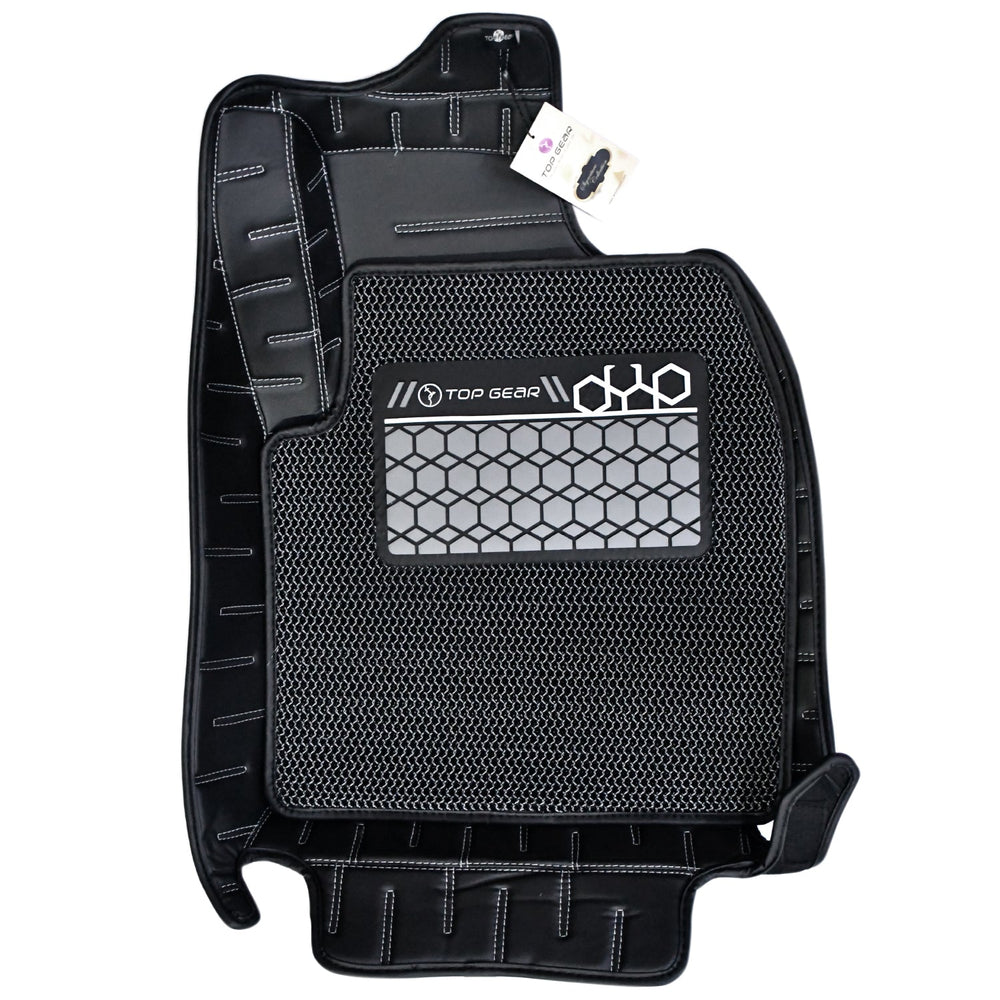 Top Gear 4D Rody HC Leatherite Mats for KIA Sonet II-Black(HC-Silver//Black)-7D MATS-TOP GEAR-CARPLUS