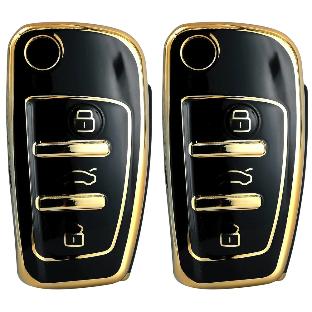 KMH TPU Gold Car Key Cover Compatible with Audi A1 A3 A6 Q2 Q3 Q7 TT TTS R8 S3 S6 RS3 Smart Key Cover (Pack of 2, Black)