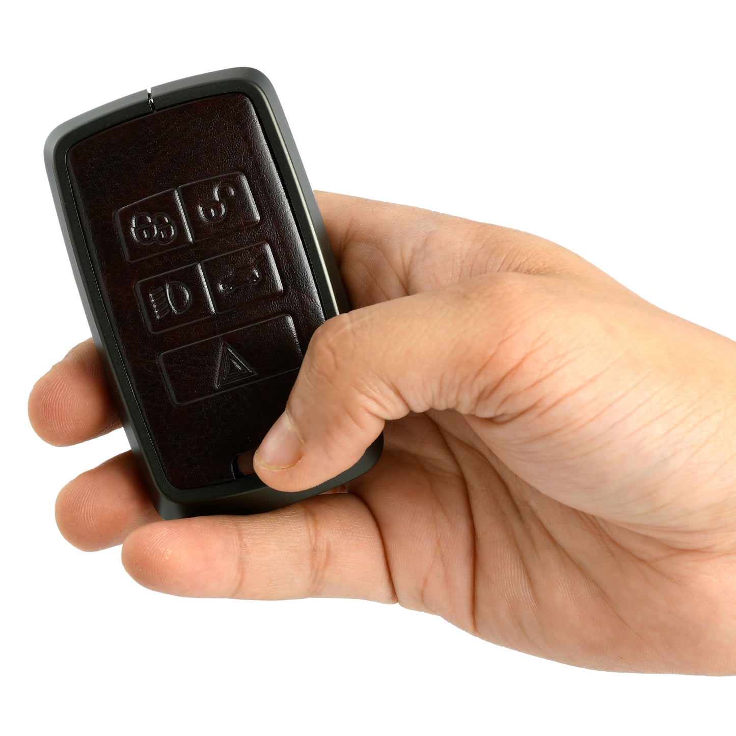 
                  
                    KMH Aluminium Alloy with Leather Car Key Cover Compatible for Range Rover Sport 2, Discovery, Evoque, Velar, Land Rover 5 Button Smart Key Cover
                  
                