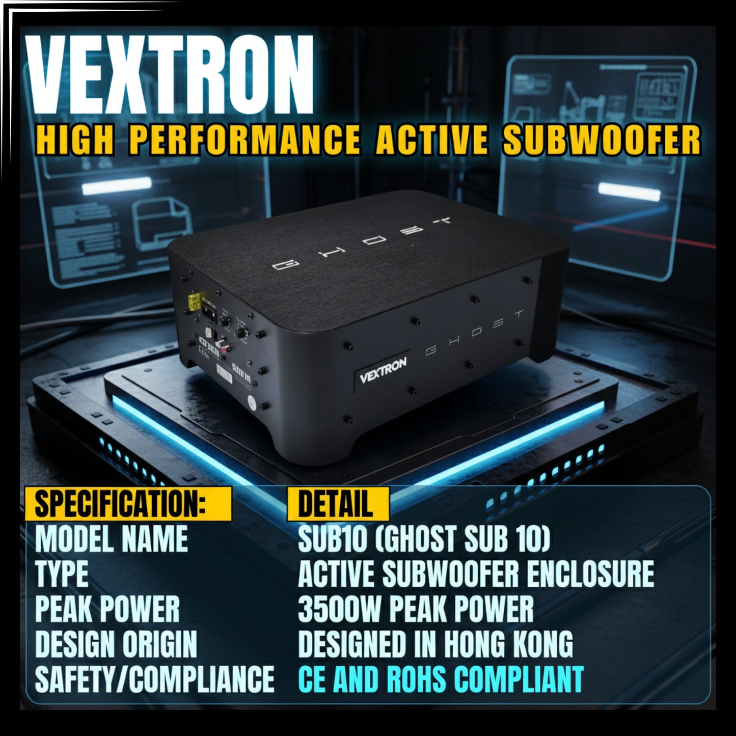 
                  
                    VEXTRON High Performance Active Subwoofer Enclosure GHOST SUB 10-SUBWOOFER-VEXTRON-CARPLUS
                  
                