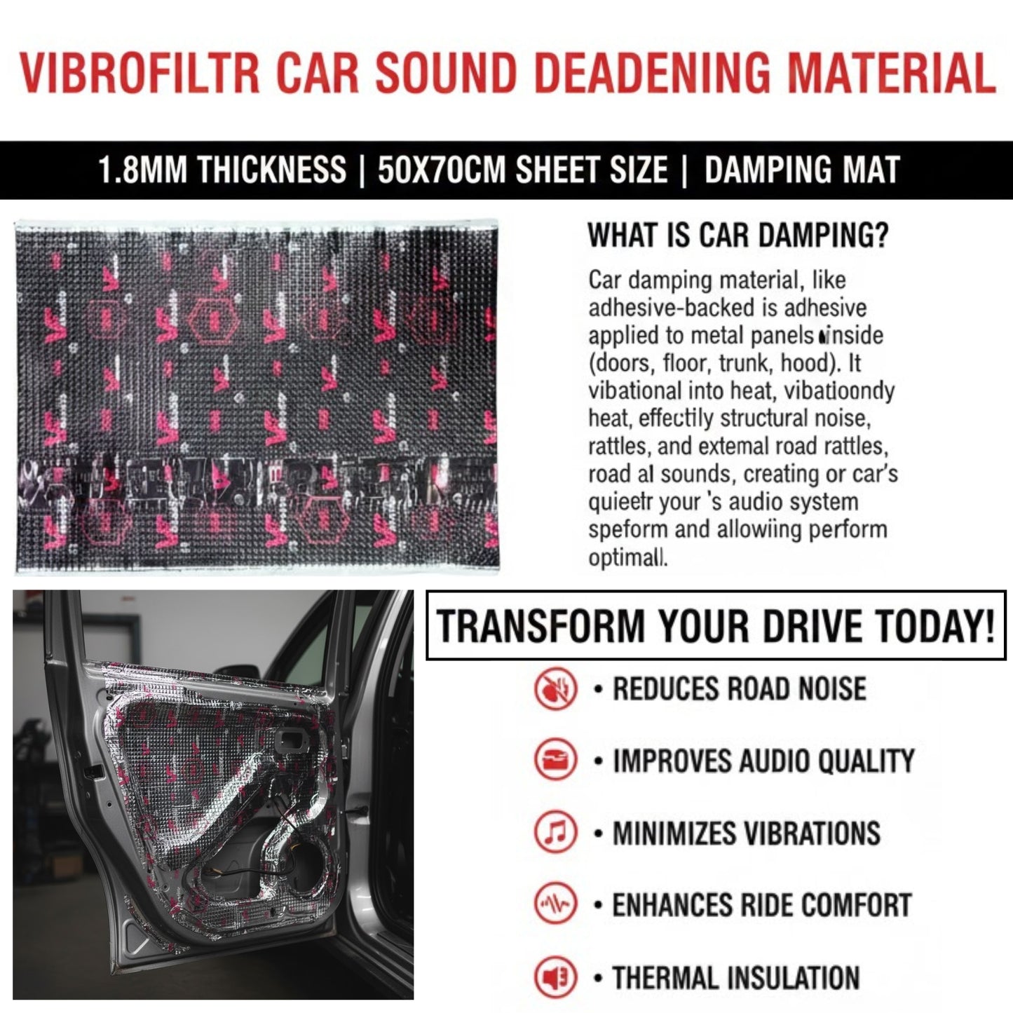 
                  
                    Vibrofiltr Vibrodeadning Material 1.8mm Damping 50X70cm-1 Sheet-DAMPING-VIBROFILTR-CARPLUS
                  
                